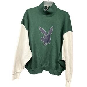 Playboy X Missguided Women Turtleneck Long Sleeve Green Lettermen Sweatshirt